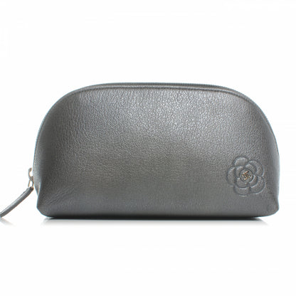 Chanel Calfskin Camellia Cosmetic Case Dark Silver 1 of 8
