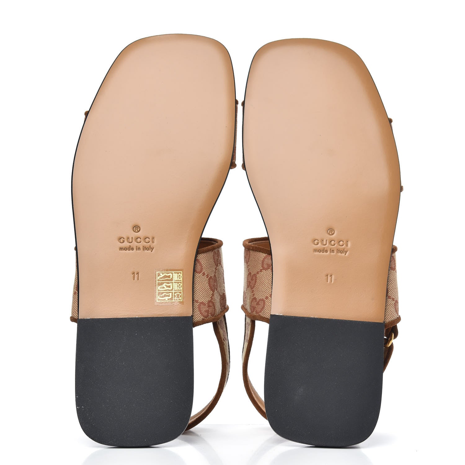 Gucci Canvas GG Monogram Mens Slingback Flat Sandals 11 Beige Ruggine Cuir 5 of 8