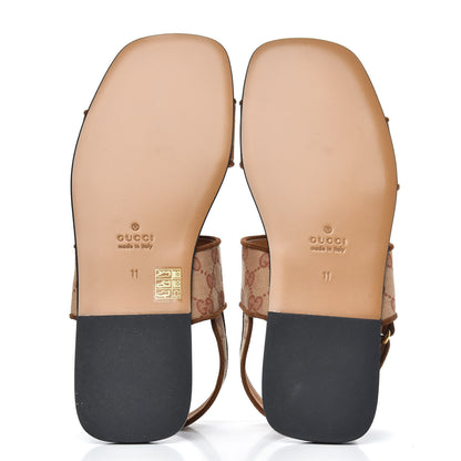 Gucci Canvas GG Monogram Mens Slingback Flat Sandals 11 Beige Ruggine Cuir 5 of 8