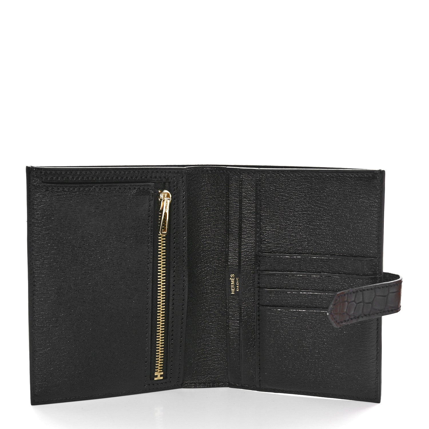 Hermes Matte Alligator Bearn Compact Wallet Black 5 of 11