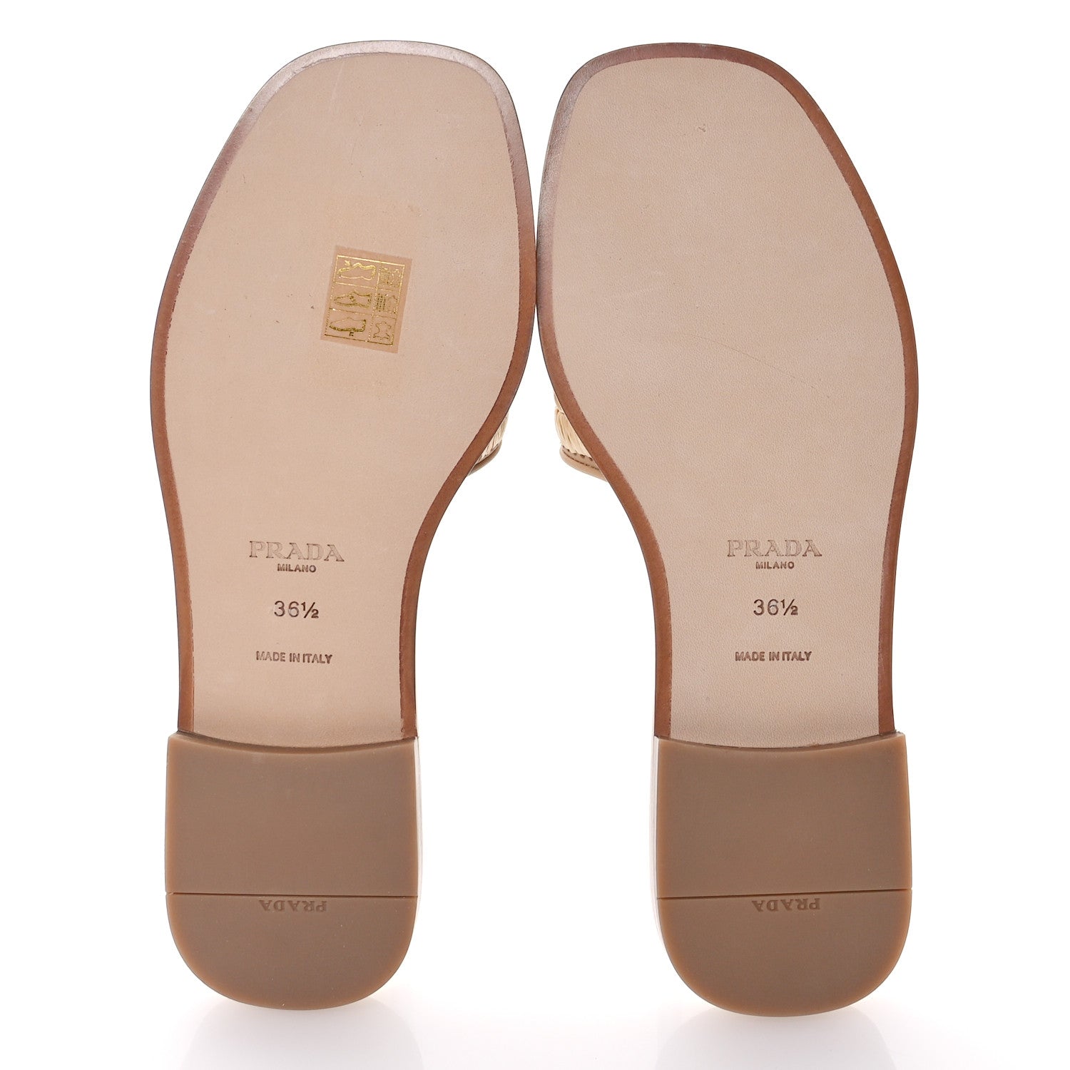 Prada Raffia Metal Triangle Logo 10mm Slide Sandals 36.5 Naturale 6 of 7