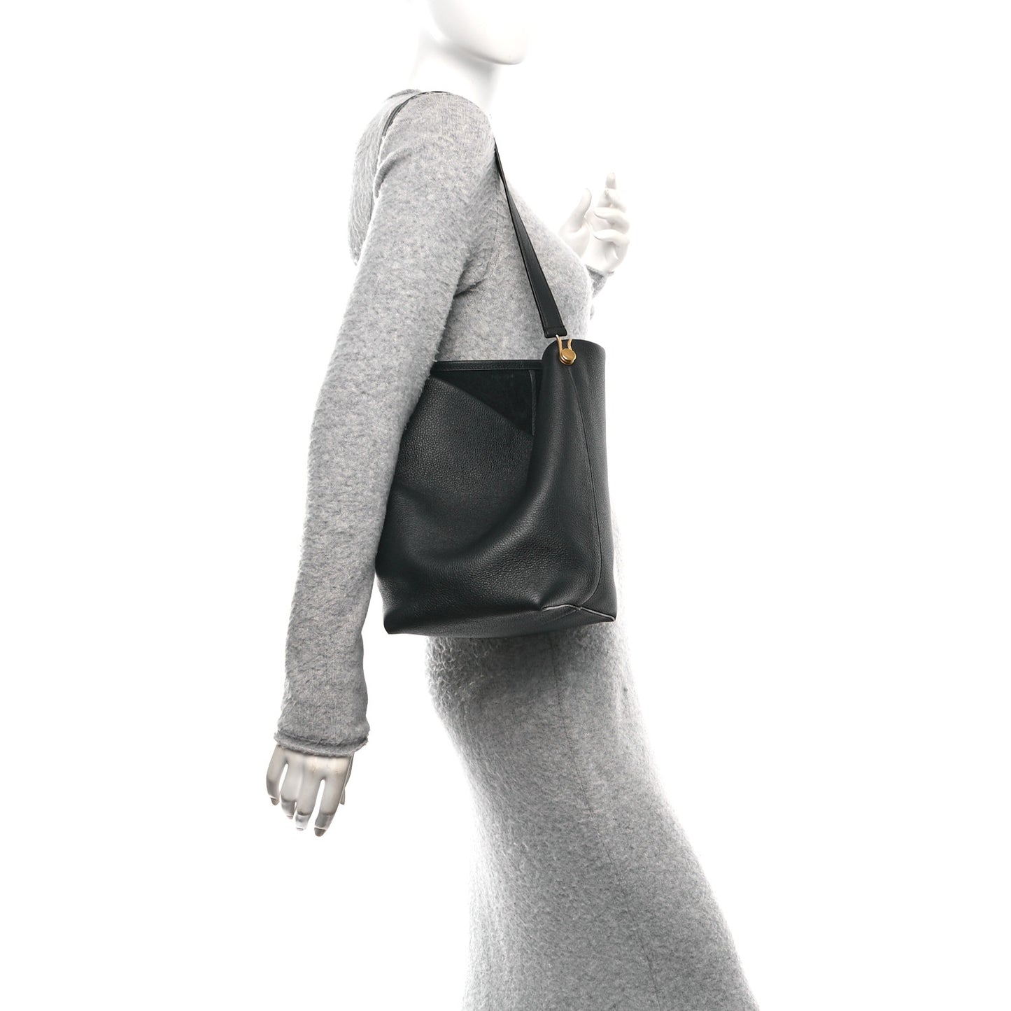 Grained Calfskin Medium N/S Hook Tote Black