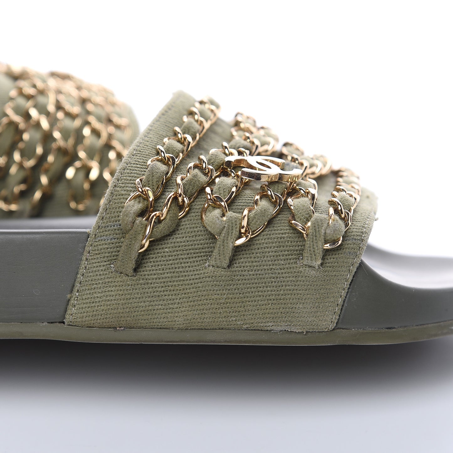 Canvas Chain Flat Sandals 36 Khaki