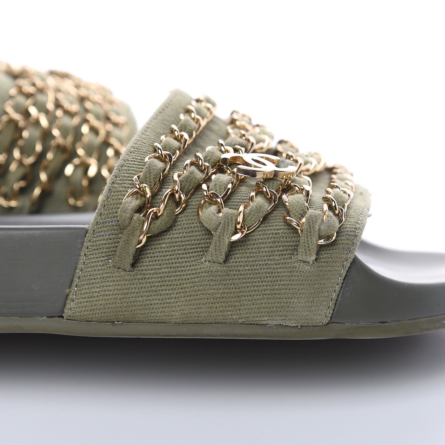 Chanel Canvas Chain Flat Sandals 36 Khaki 7 of 12