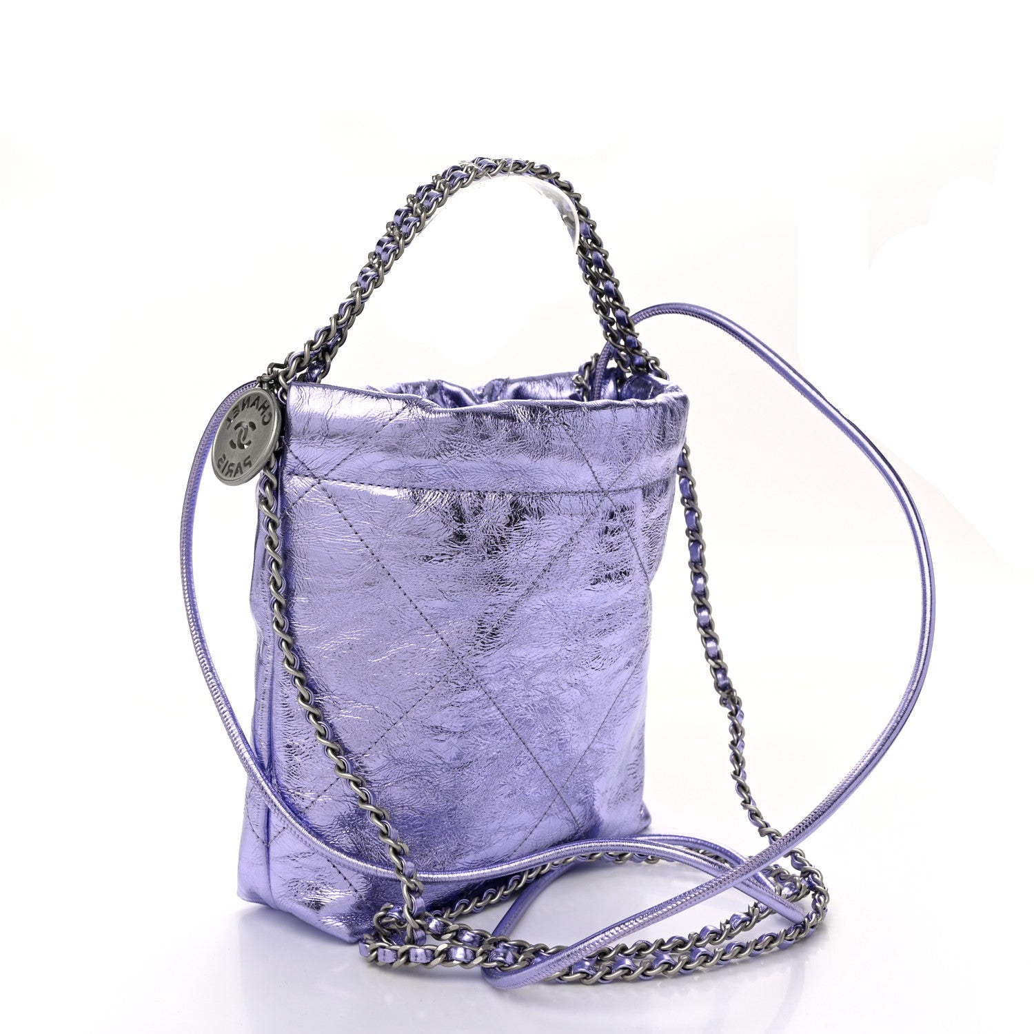Chanel Metallic Calfskin Quilted Mini Chanel 22 Lilac 3 of 10