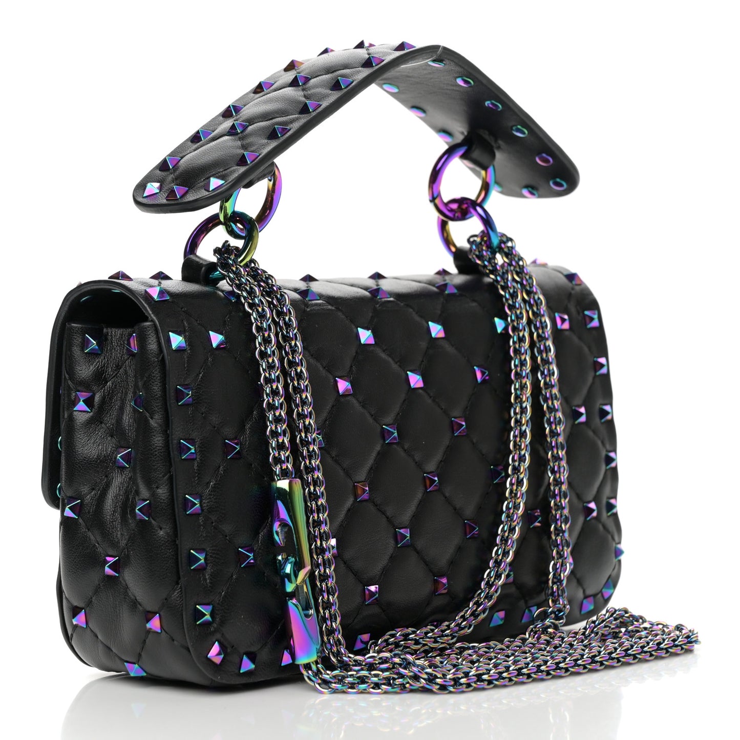 Lambskin Oil Slick Small Rockstud Spike Shoulder Bag Black