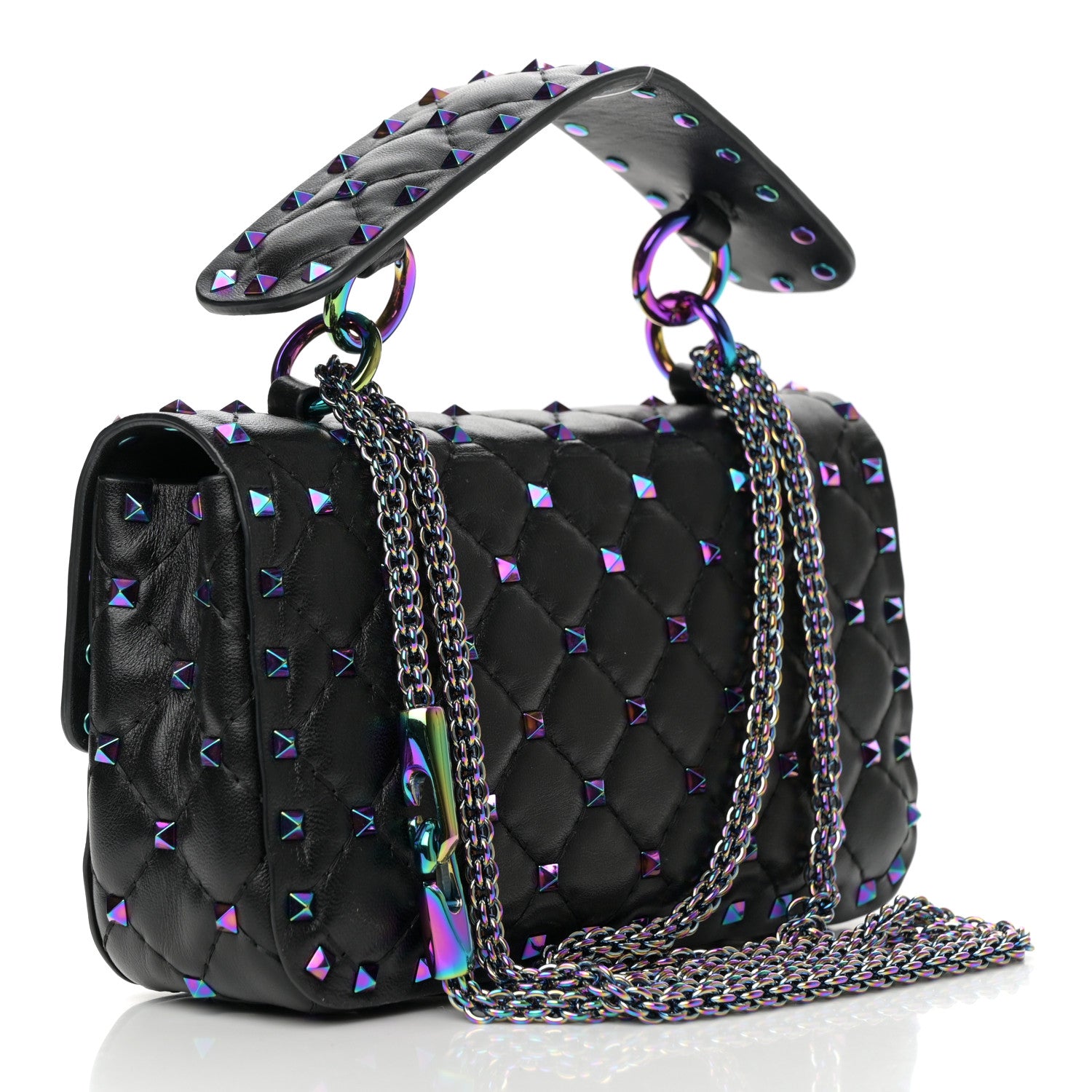 Valentino Garavani Lambskin Oil Slick Small Rockstud Spike Shoulder Bag Black 3 of 13