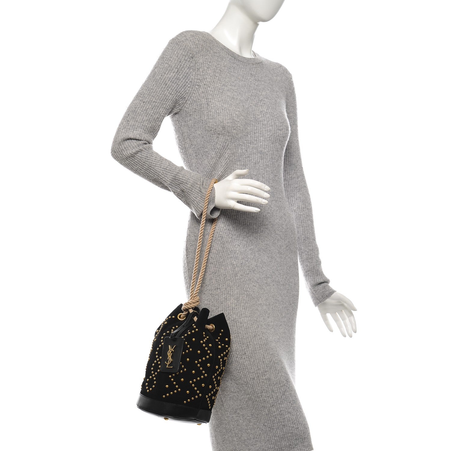 Saint Laurent Suede Studded Small Seau Bucket Bag Black 2 of 6
