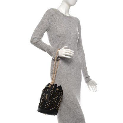 Saint Laurent Suede Studded Small Seau Bucket Bag Black 2 of 6