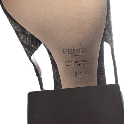 Fendi Jacquard Calfskin FF Tortoise Promenade Slingback Loafer Pumps 38 Tobacco 6 of 7
