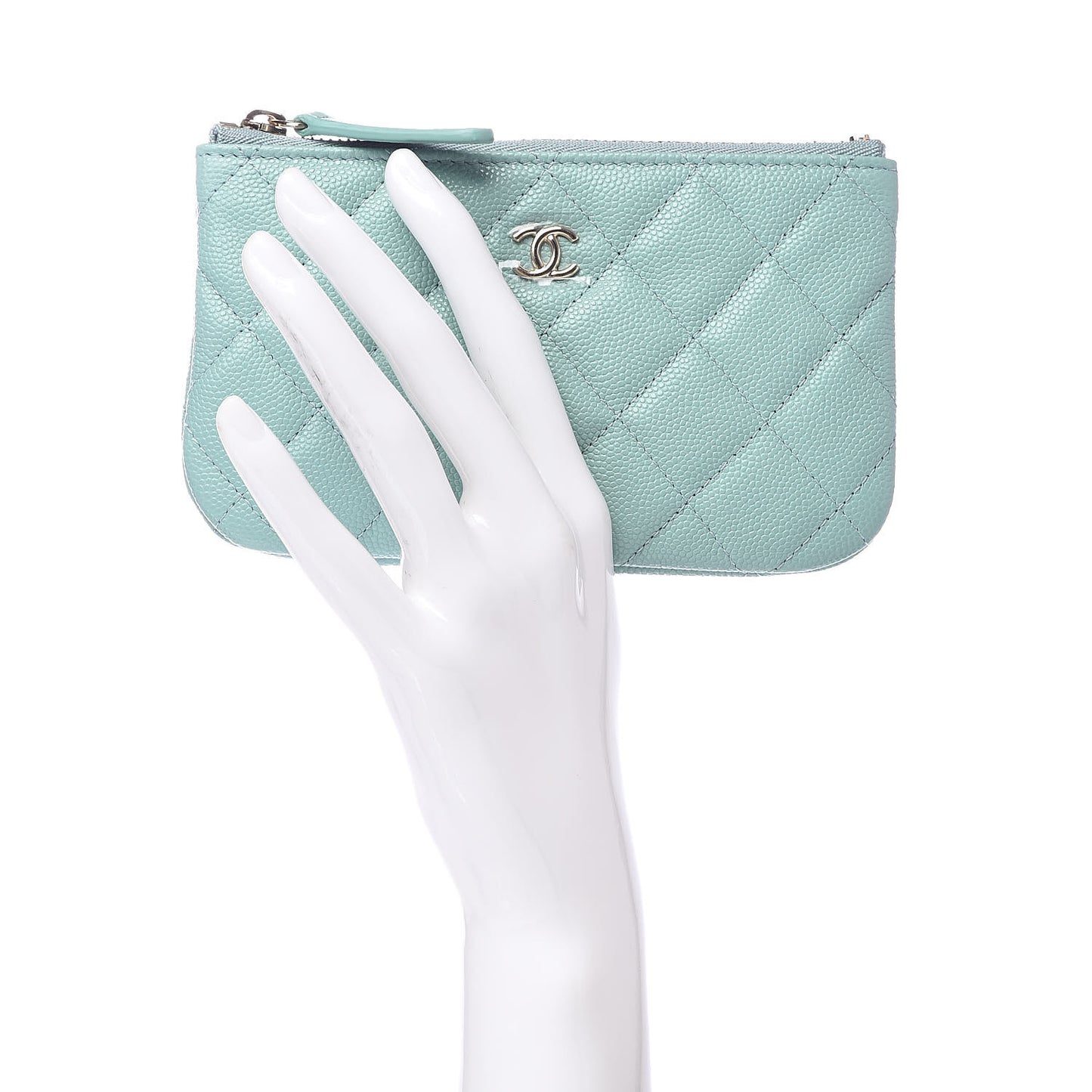 Caviar Quilted Small Cosmetic Case Light Blue