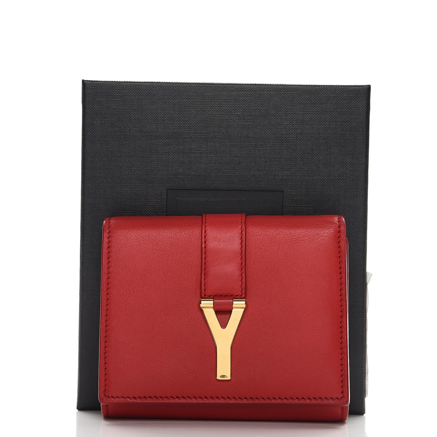Calfskin Classic Y Tri Fold Wallet Lipstick Red
