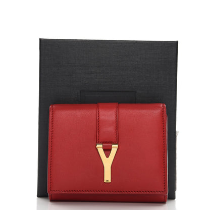 Saint Laurent Calfskin Classic Y Tri Fold Wallet Lipstick Red 6 of 6