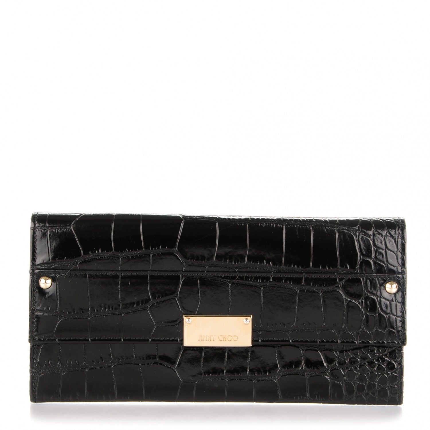 Jimmy Choo Patent Crocodile Embossed Reese Clutch Black 1 of 7