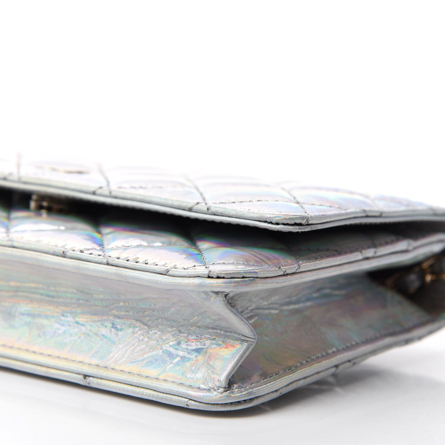 Iridescent Goatskin Quilted Wallet On Chain WOC Silver