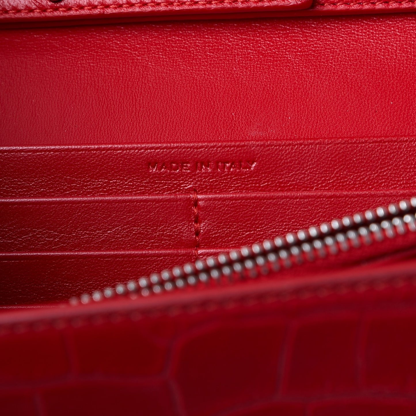 Calfskin Crocodile Embossed Monogram Chain Wallet New Red