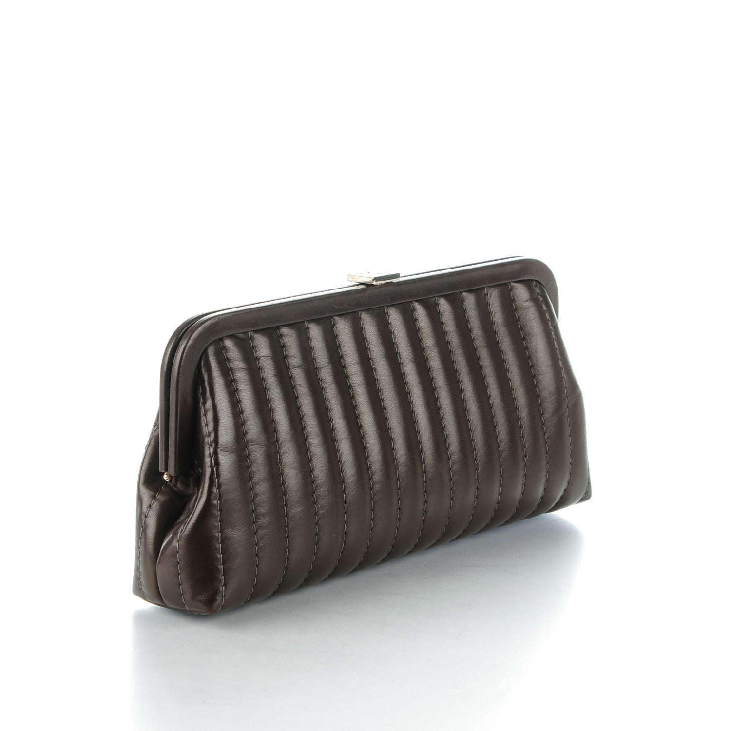 Chanel Lambskin Vertical Quilted Mademoiselle Clutch Marron Fonce 3 of 7