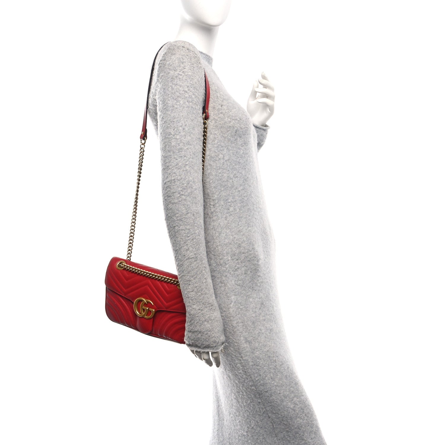Gucci Calfskin Matelasse Small GG Marmont Shoulder Bag Hibiscus Red 2 of 11
