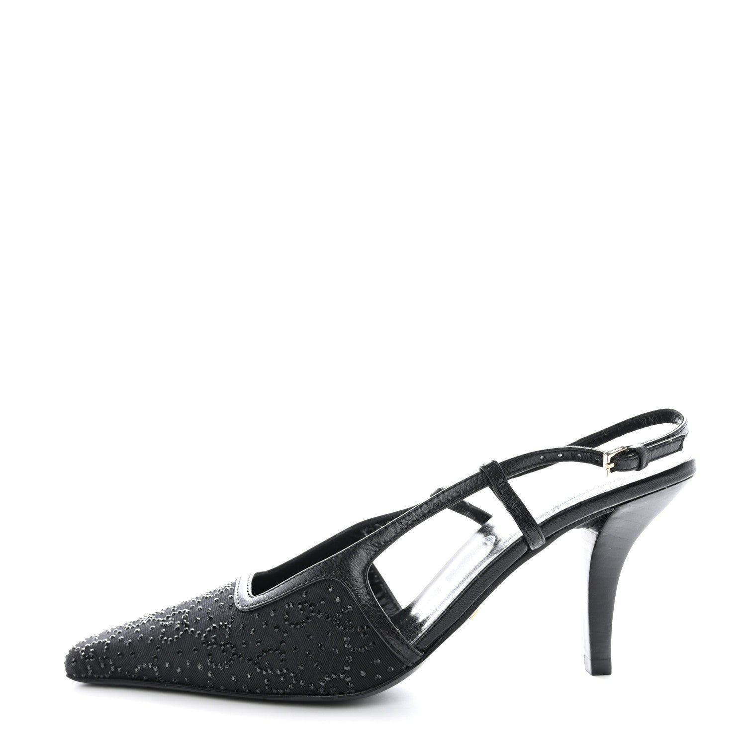 Gucci Moire Fabric Malaga Kid Crystal GG Monogram Square G 75mm Slingback Pumps 36 Black 1 of 10