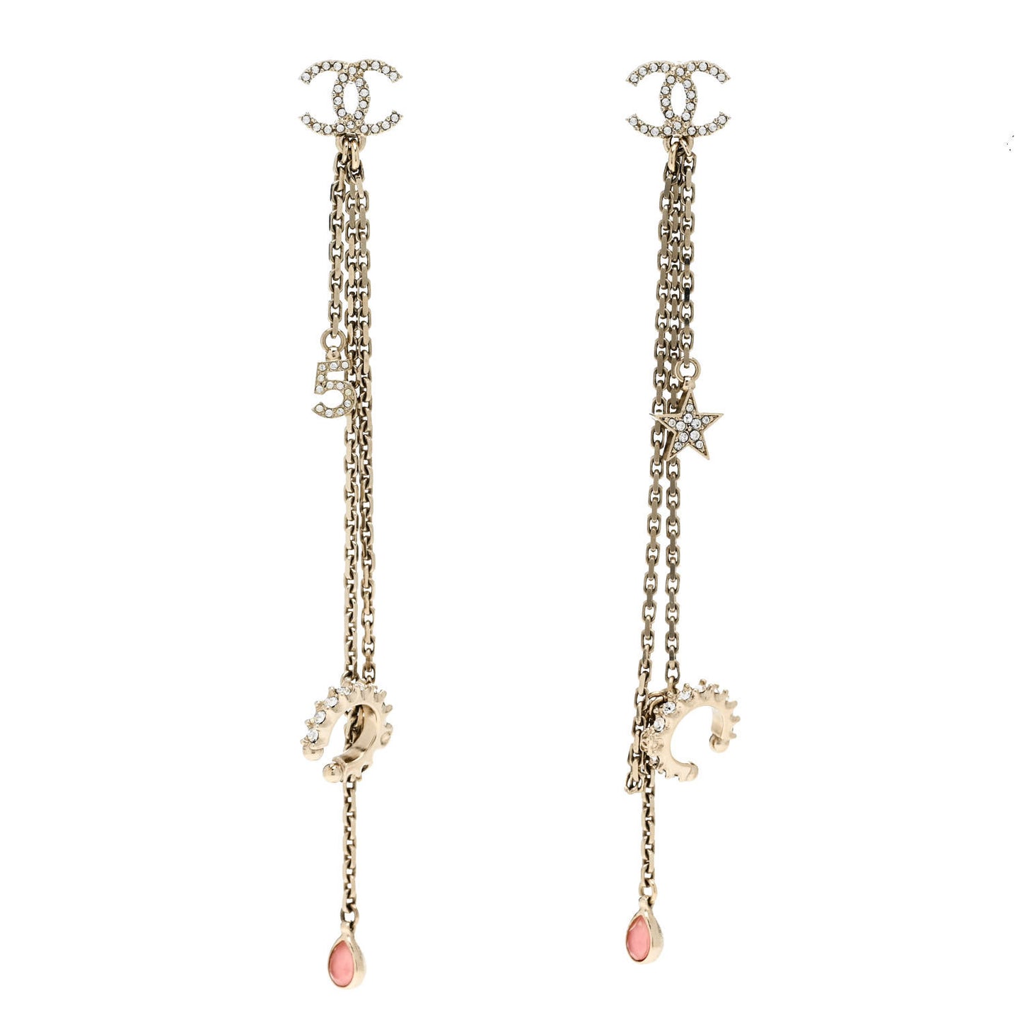Crystal Star 5 Drop CC Earrings Gold