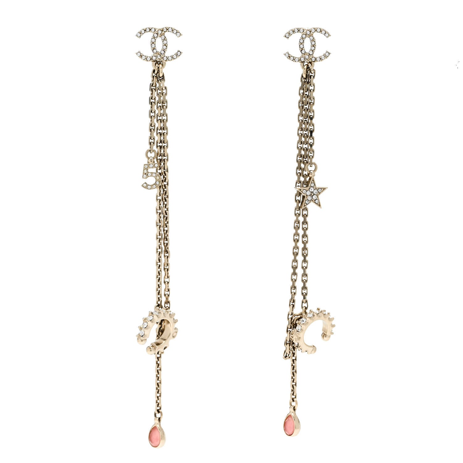 Chanel Crystal Star 5 Drop CC Earrings Gold 1 of 4