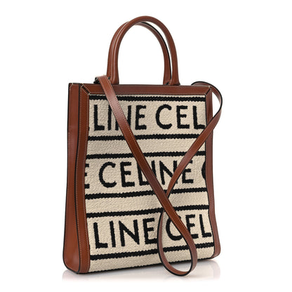 Celine All Over Textile Calfskin Small Vertical Cabas Natural Tan Black 3 of 14