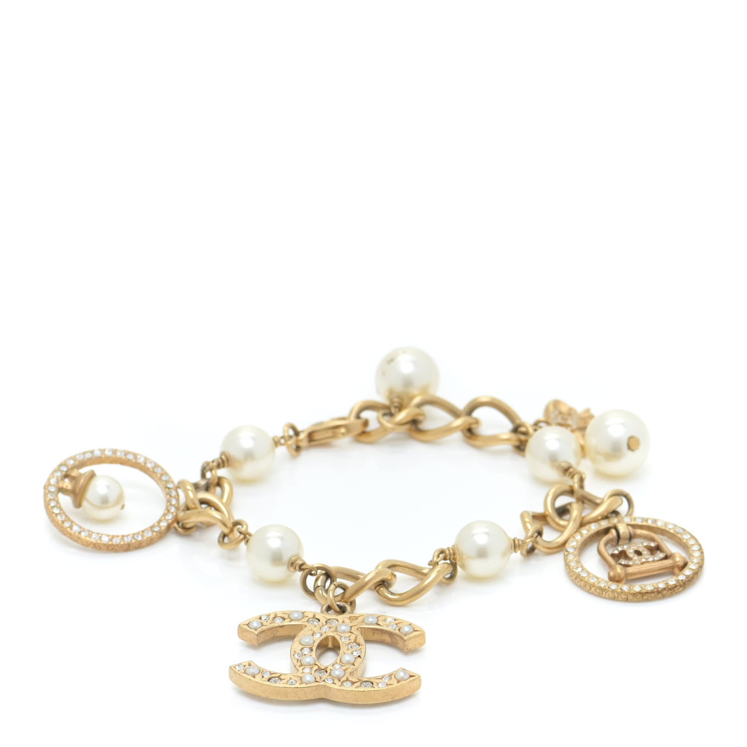 Chanel Pearl Crystal CC Bracelet Gold 1 of 5