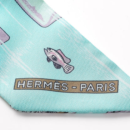 Hermes Silk Calèche, Mors et Bouteilles Twilly Turquoise Rose Ciel 3 of 5