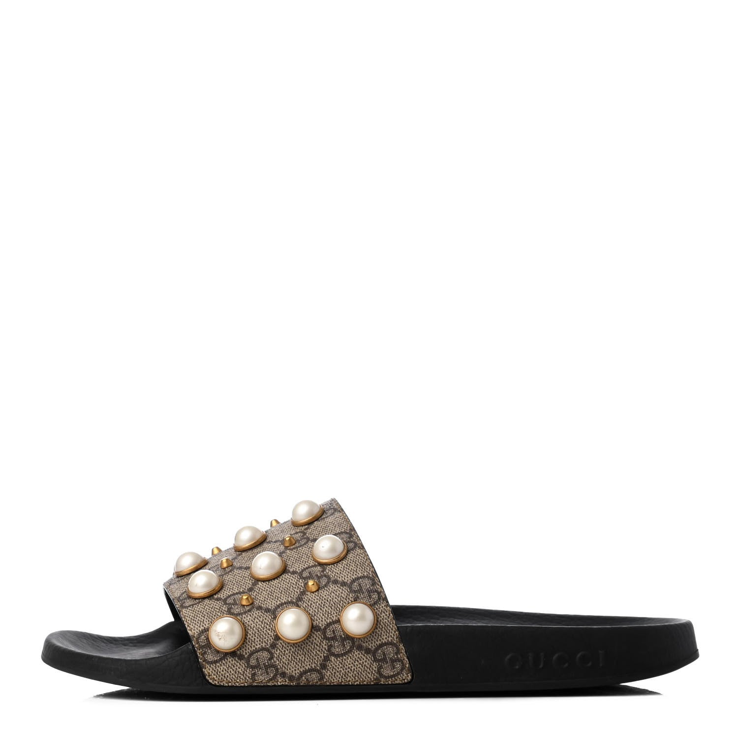 Gucci GG Supreme Monogram Slide Pearls Sandals 40 Beige 1 of 10