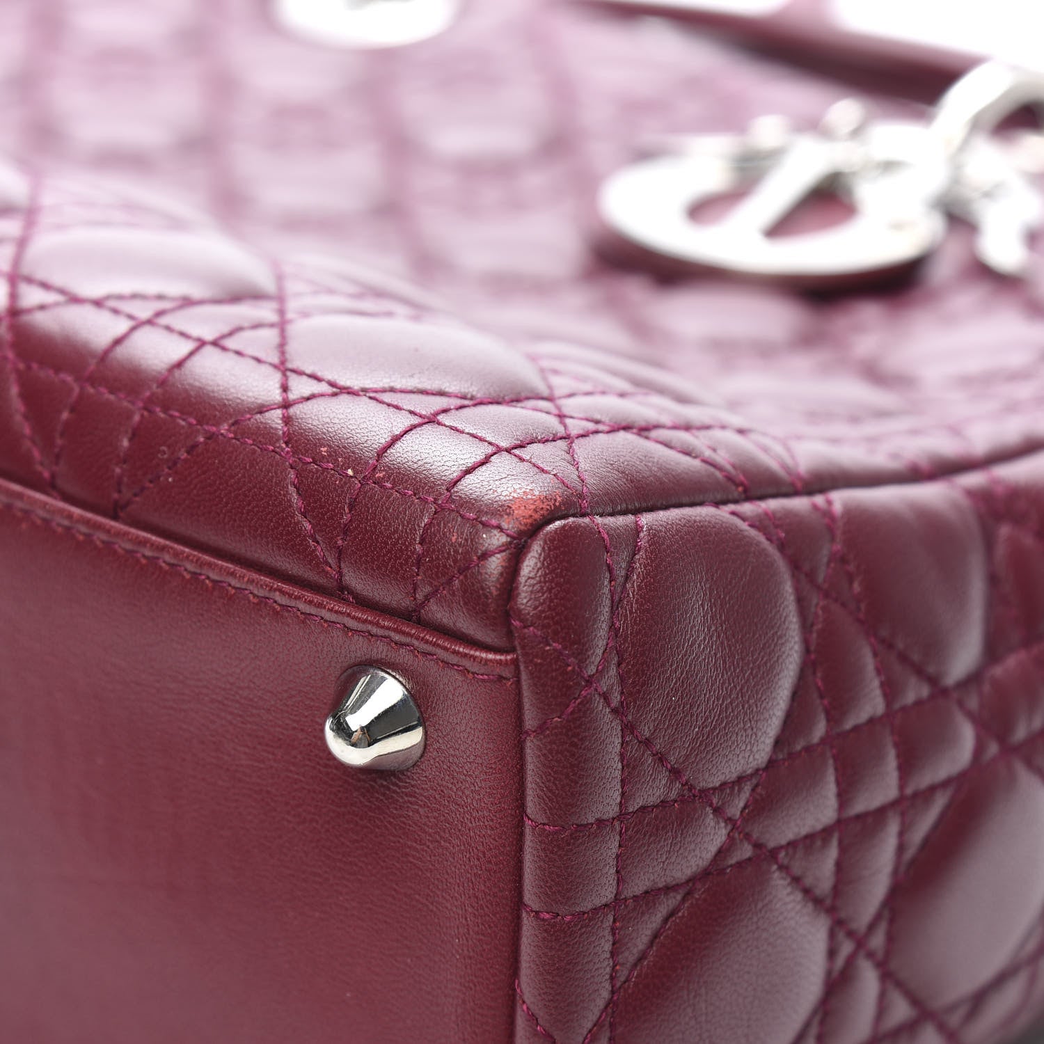 Christian Dior Lambskin Cannage Large Lady Dior Burgundy 9 of 13