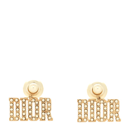 Christian Dior Metal Pearl Tribal Drop Earrings Gold 1 of 4