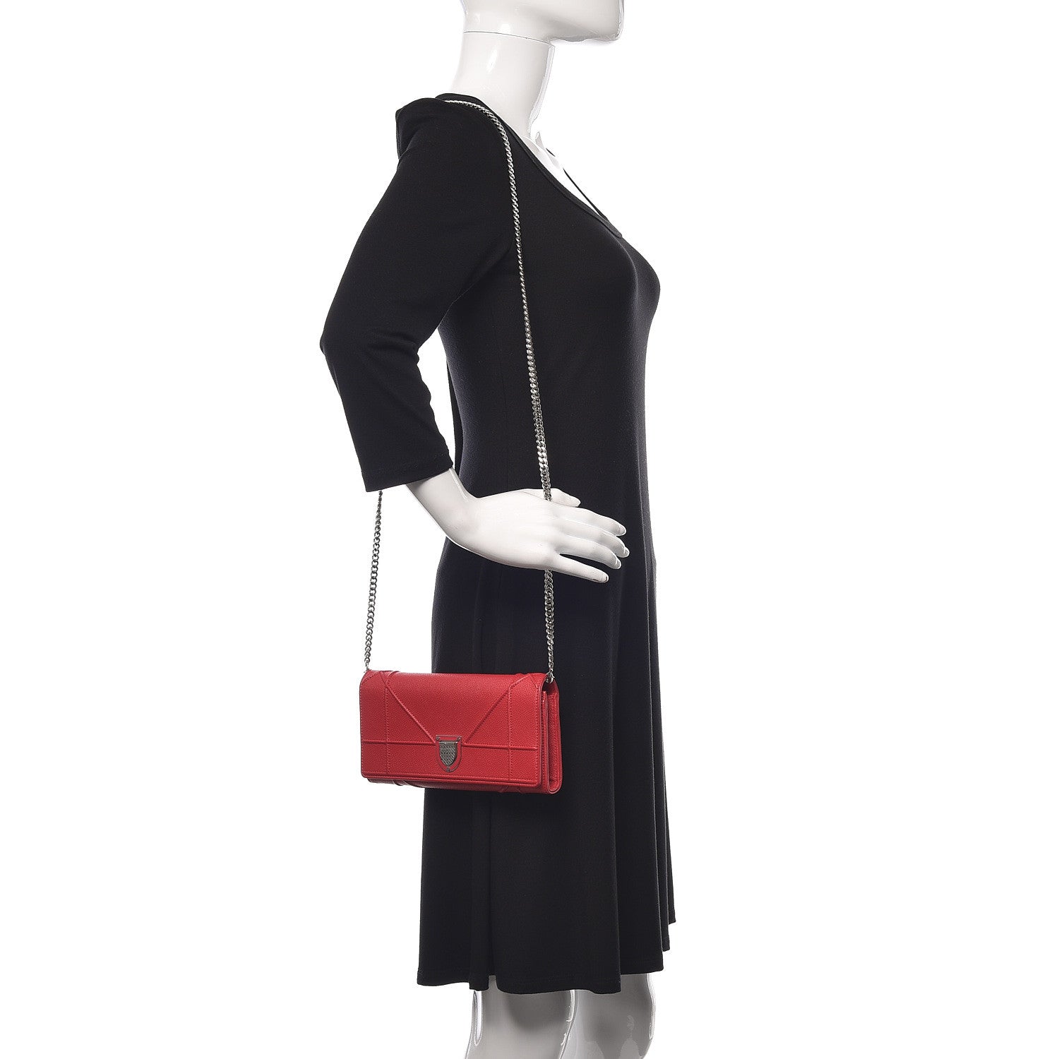 Christian Dior Grained Calfskin Diorama Croisiere Chain Wallet Red 2 of 10