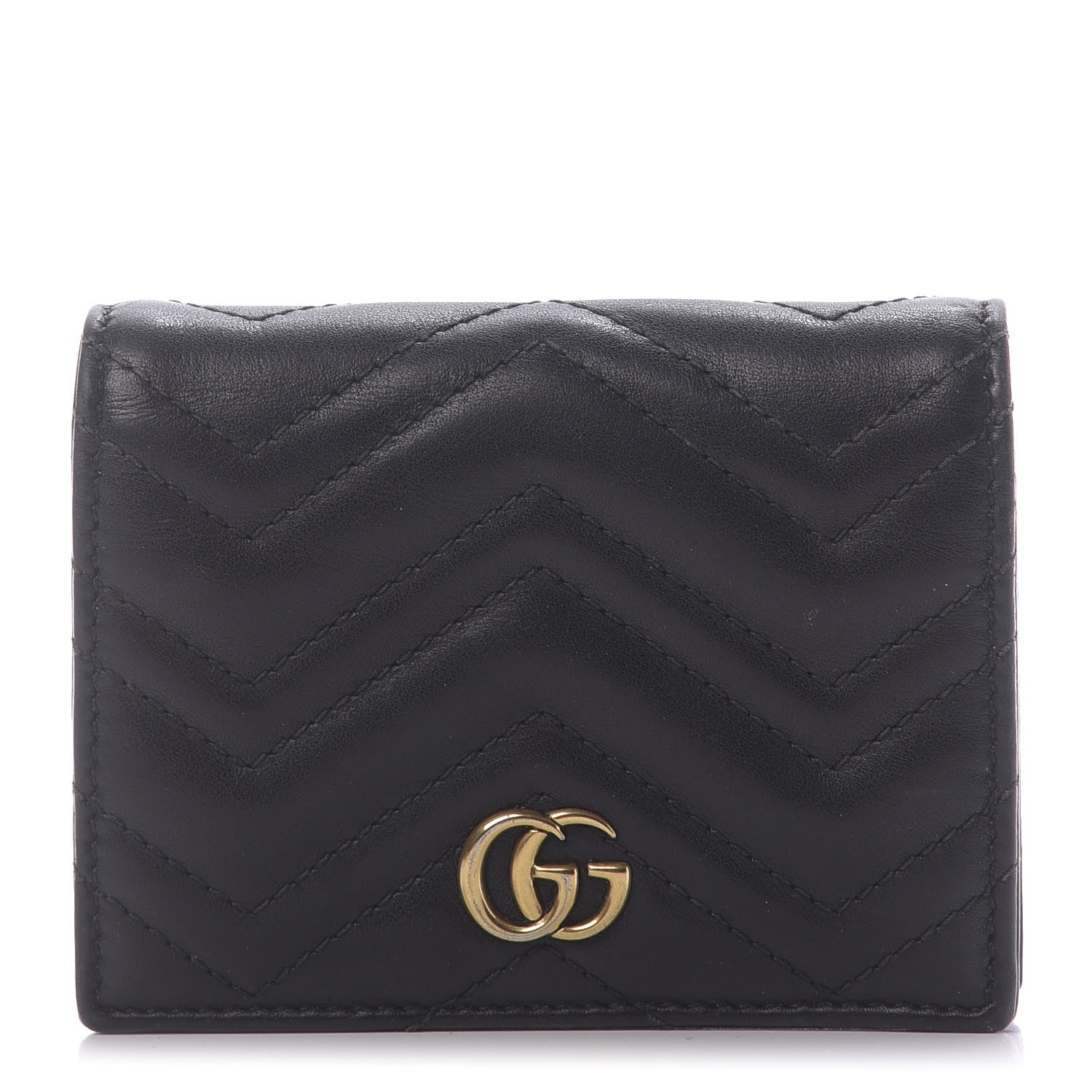 Gucci Calfskin Matelasse GG Marmont Card Case Wallet Black 1 of 11