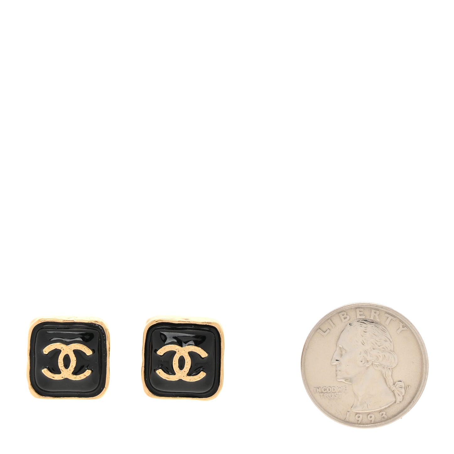 Resin CC Square Earrings Gold Black
