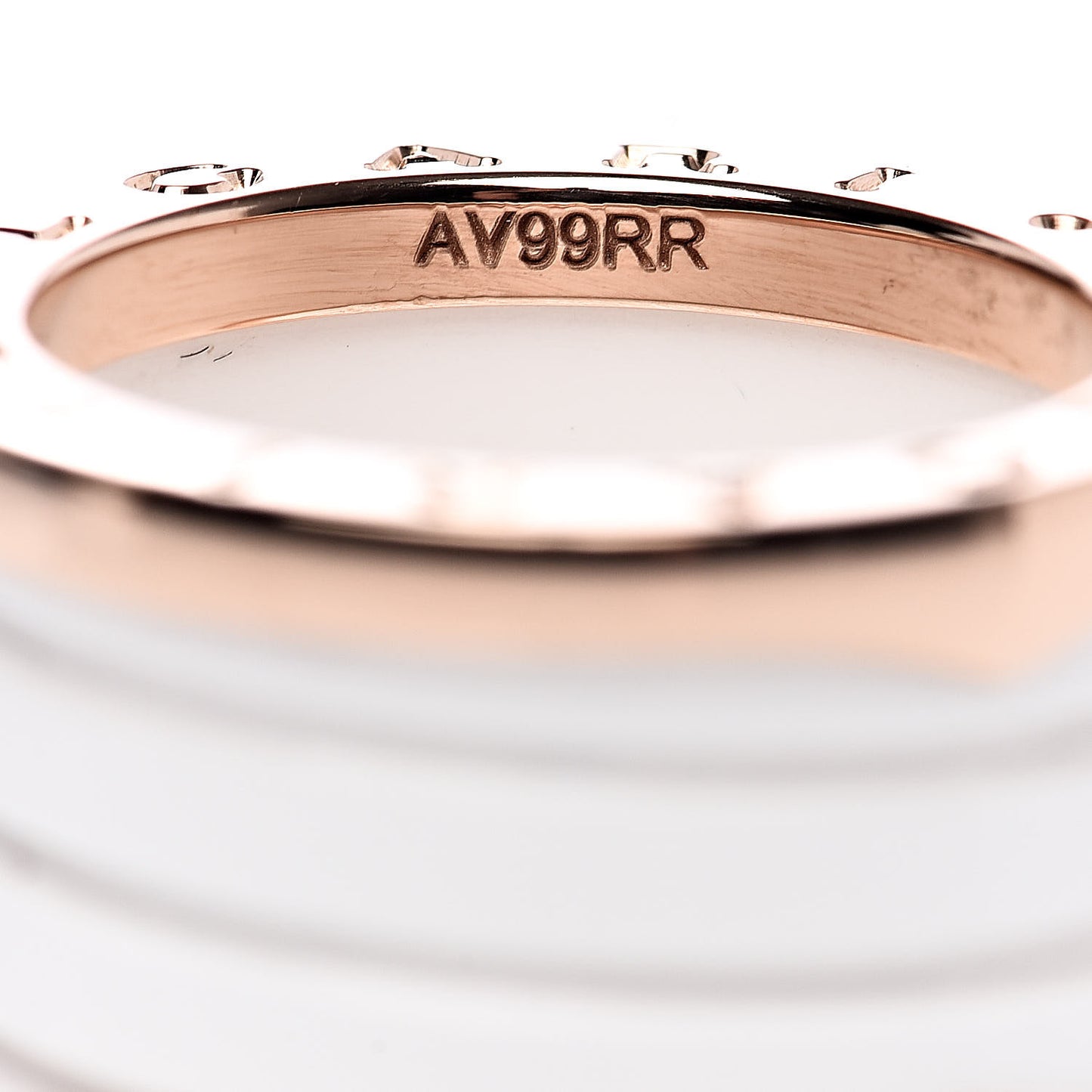 18K Rose Gold White Ceramic B.Zero1 Four-Band Ring 48 4.5