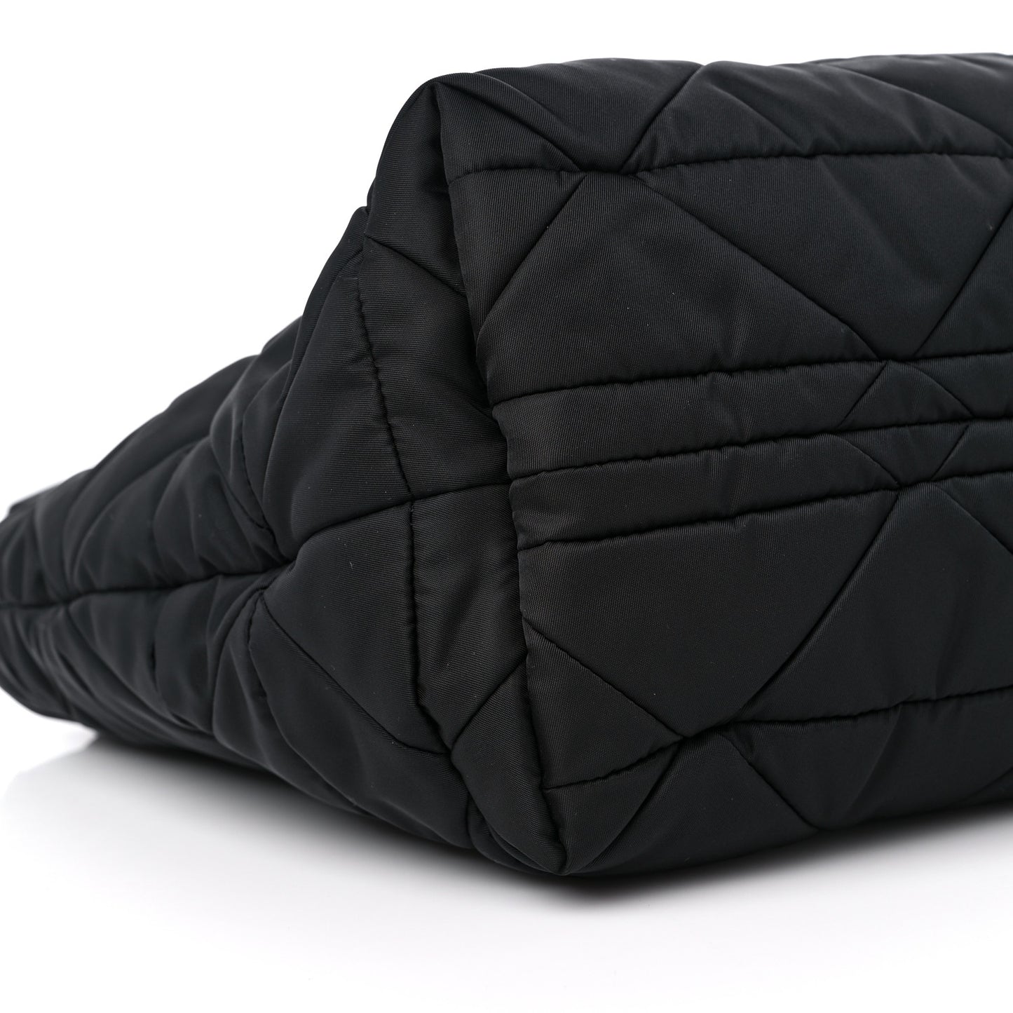 Re-Nylon Nappa Triangle Quilted Padded Small Double Handled Zip Tote Black