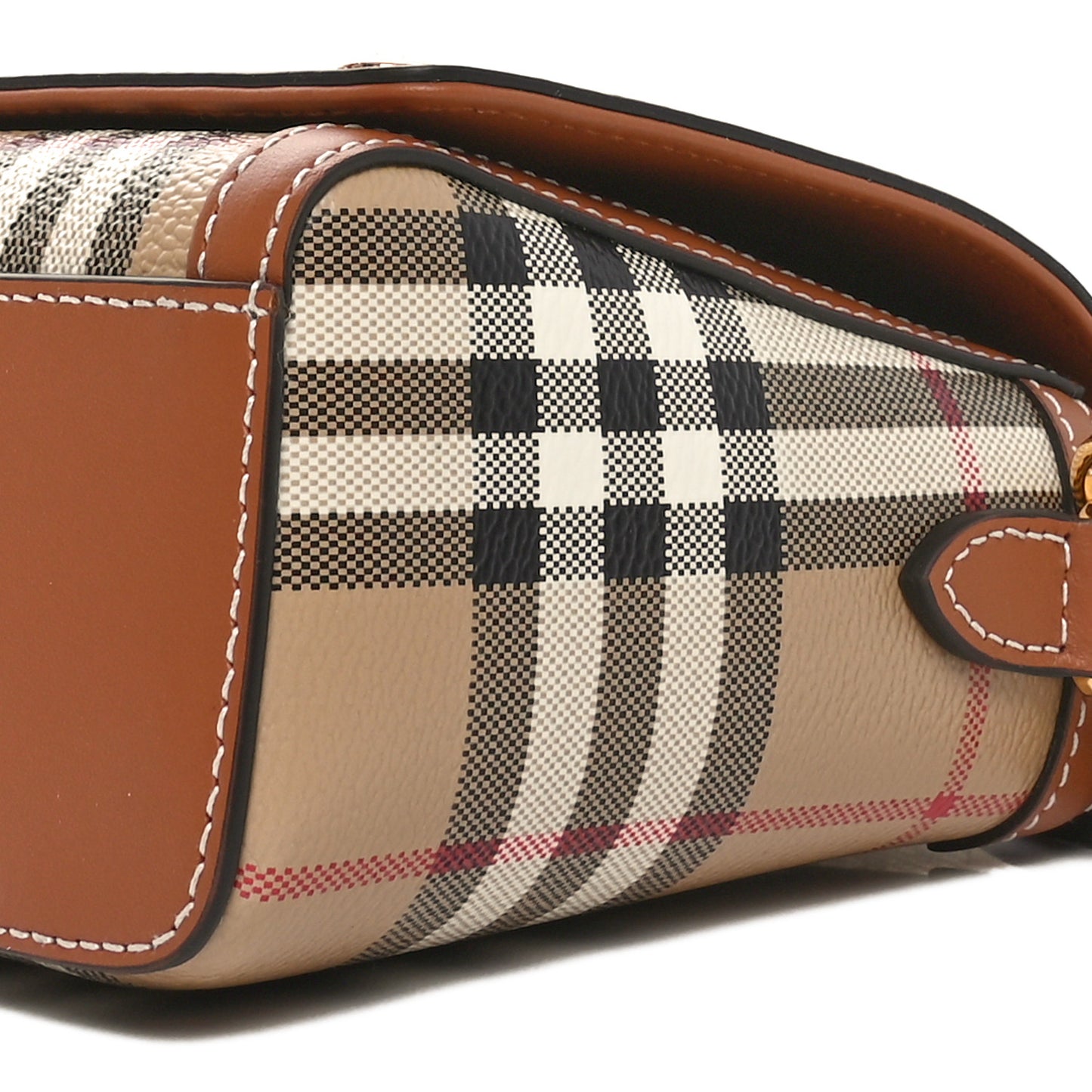 Calfskin Giant Check E-Canvas Elongated Note Crossbody Bag Briar Brown