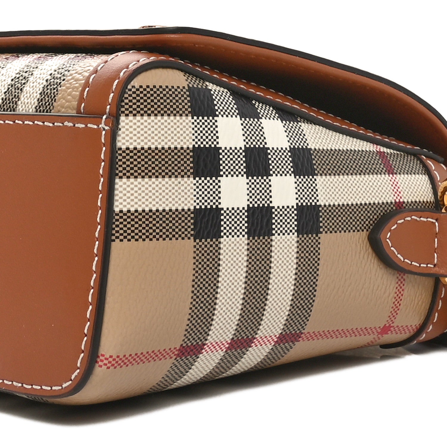 Burberry Calfskin Giant Check E-Canvas Elongated Note Crossbody Bag Briar Brown 10 of 10