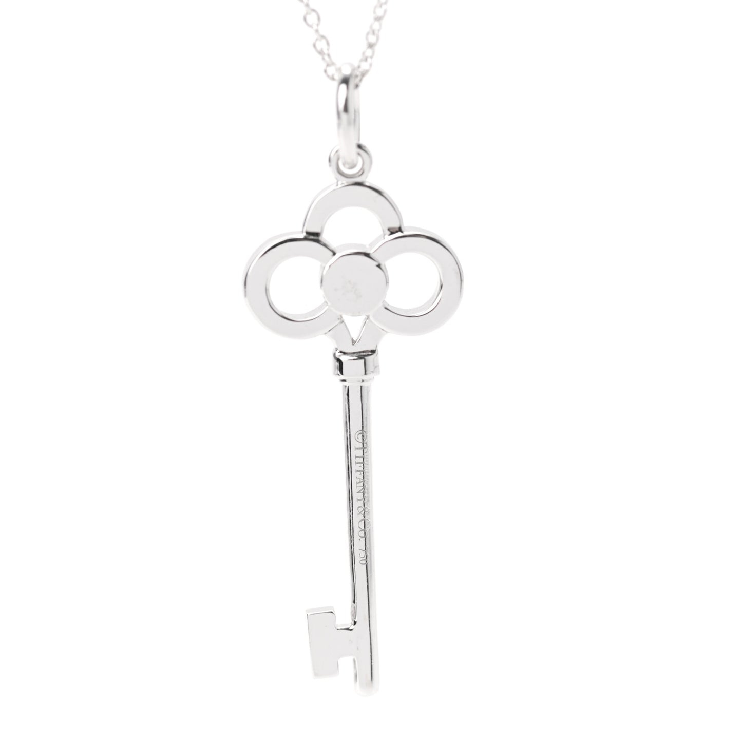 18K White Gold Diamond Crown Key Pendant Necklace