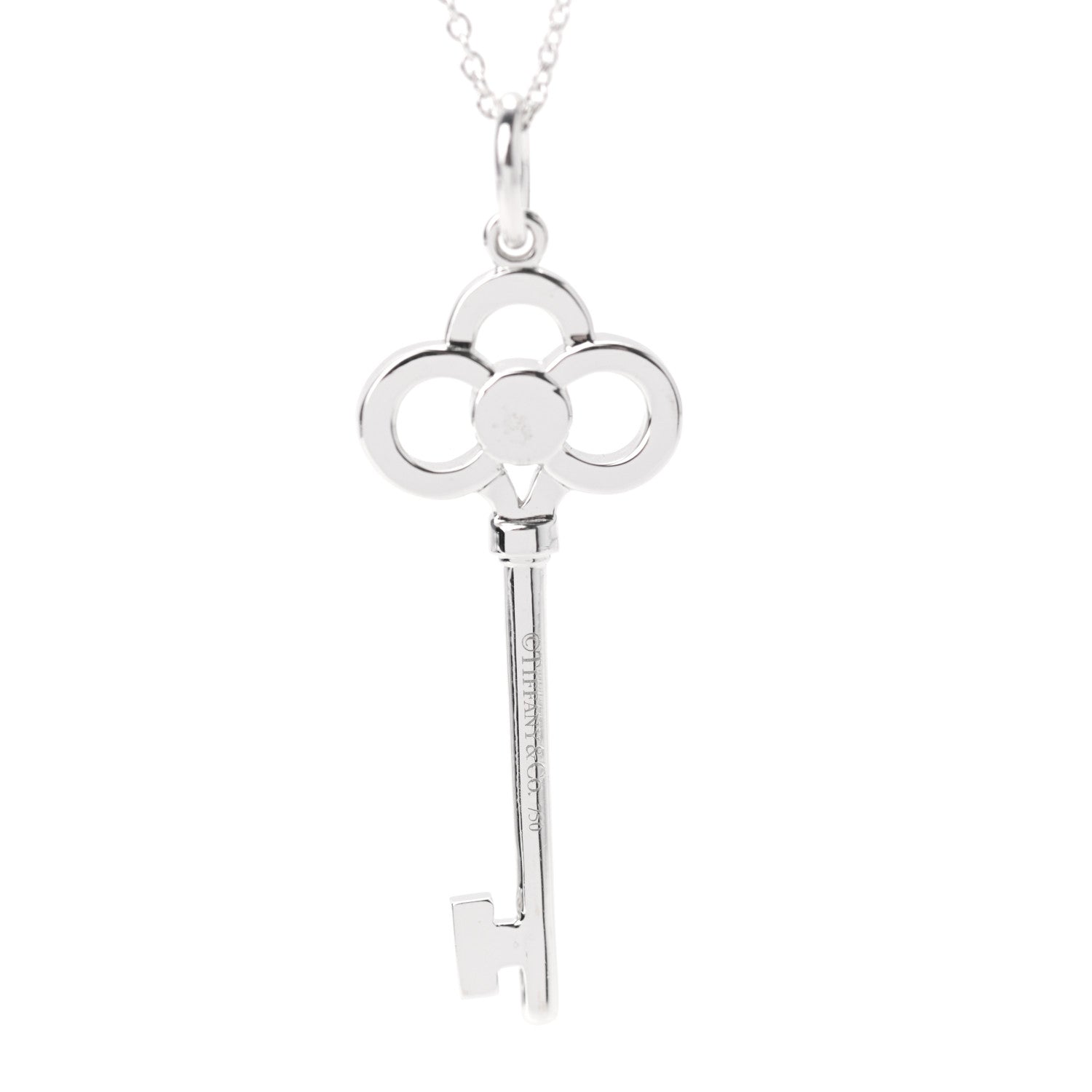 Tiffany 18K White Gold Diamond Crown Key Pendant Necklace 4 of 6