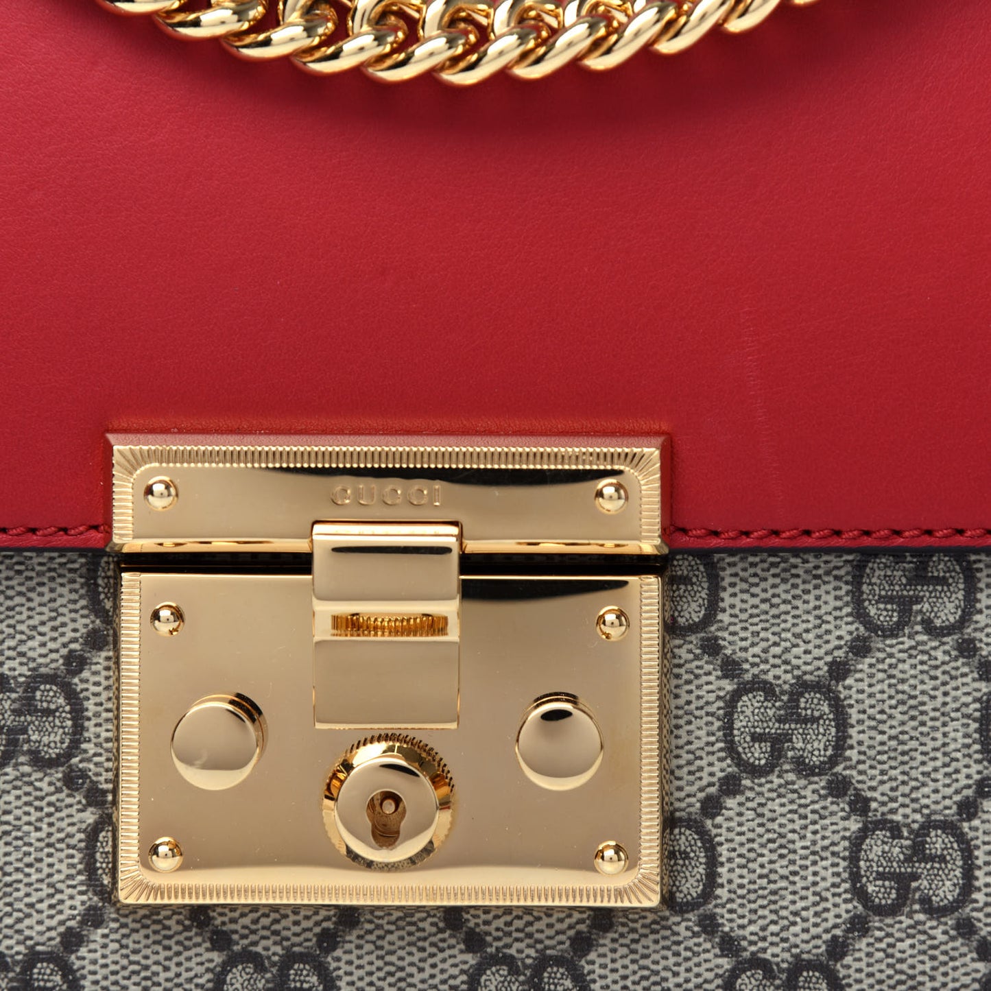 GG Supreme Monogram Calfskin Medium Padlock Shoulder Bag Beige Hibiscus Red New Rosette