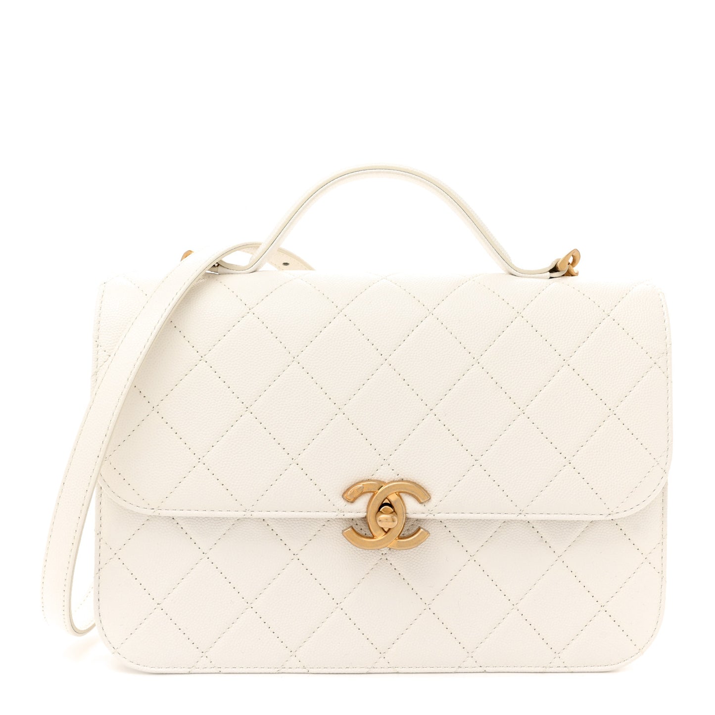 Caviar Quilted Small Top Handle Flap White