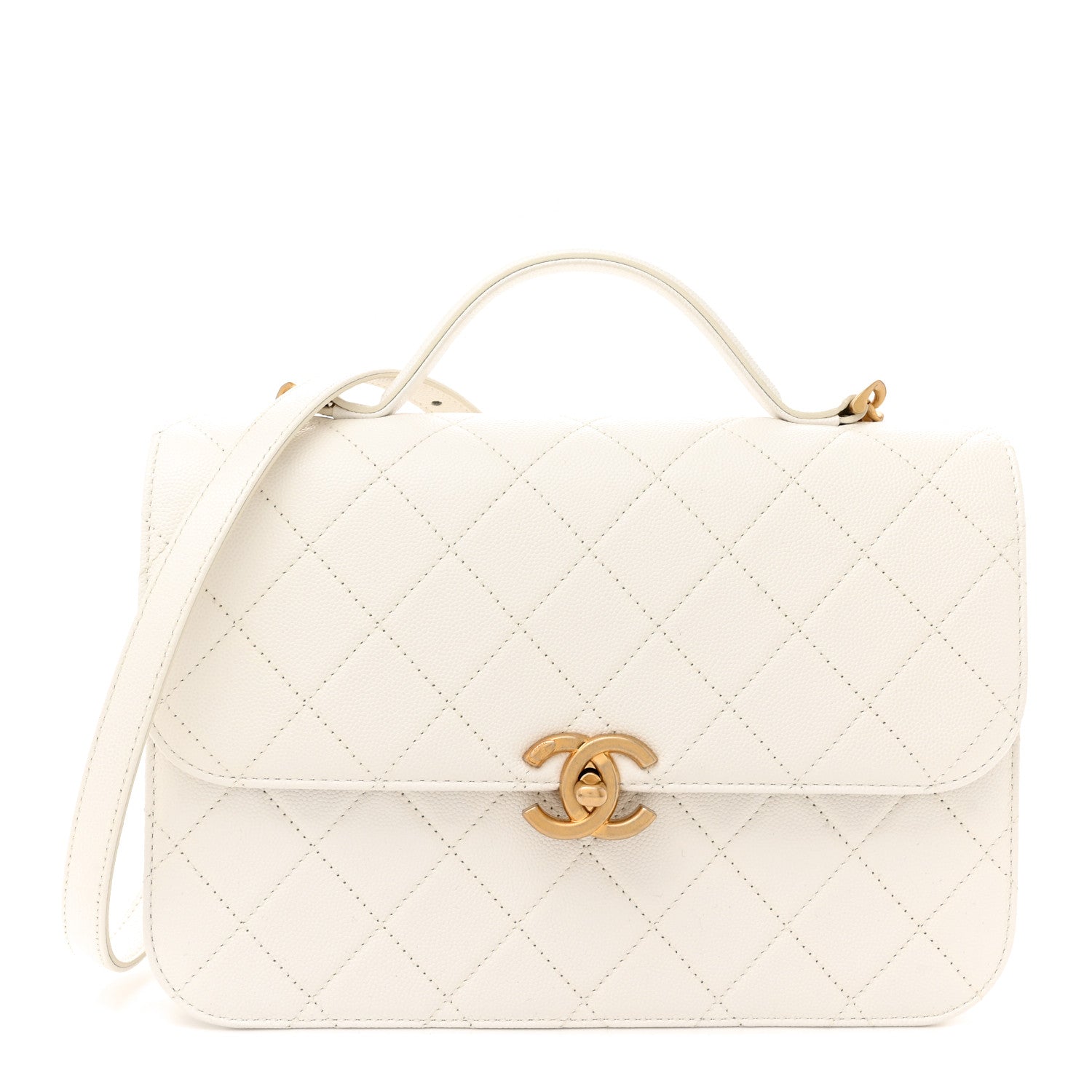 Chanel Caviar Quilted Small Top Handle Flap White 1 of 12