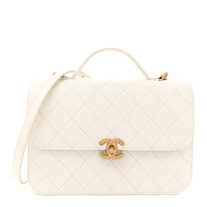 Chanel Caviar Quilted Small Top Handle Flap White 1 of 12