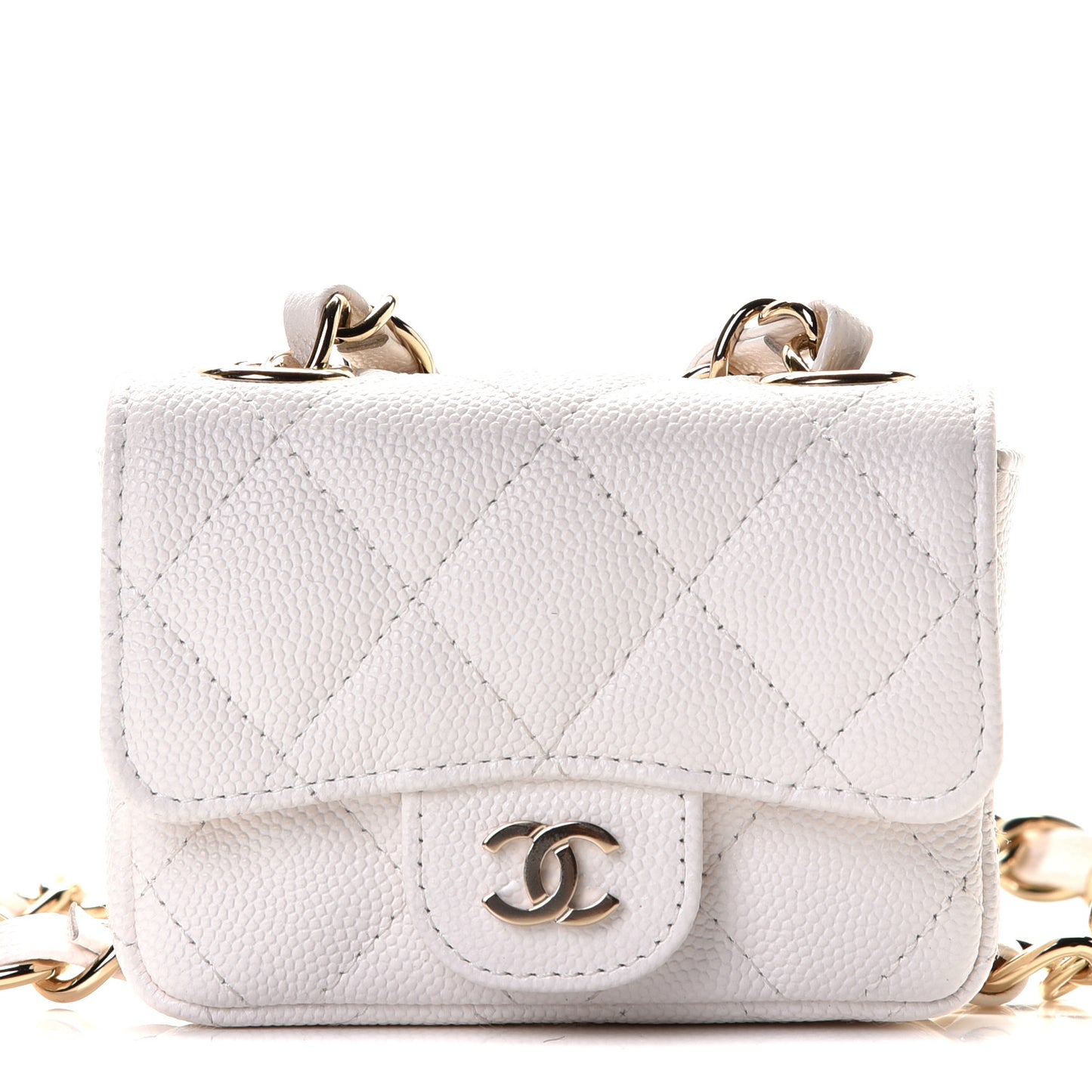 Caviar Quilted Mini Chain Belt Bag White
