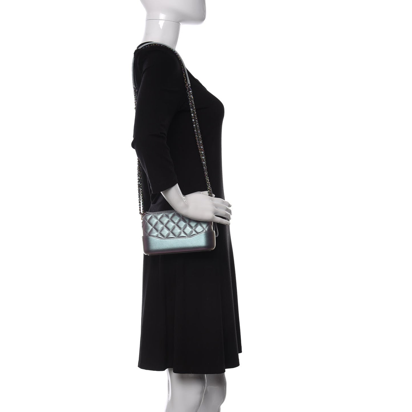 Iridescent Lambskin Calfskin Quilted Small Gabrielle Clutch With Chain Light Purple