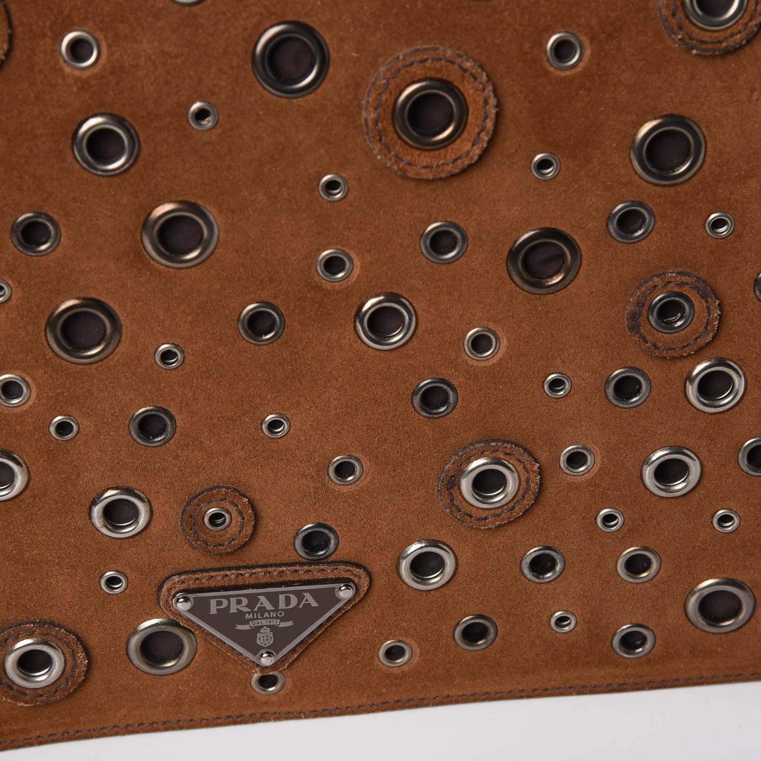 Prada Suede Grommet Frame Satchel Tabacco 11 of 22