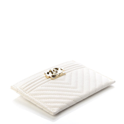 Chanel Caviar Chevron Quilted Boy Card Holder White 4 of 9