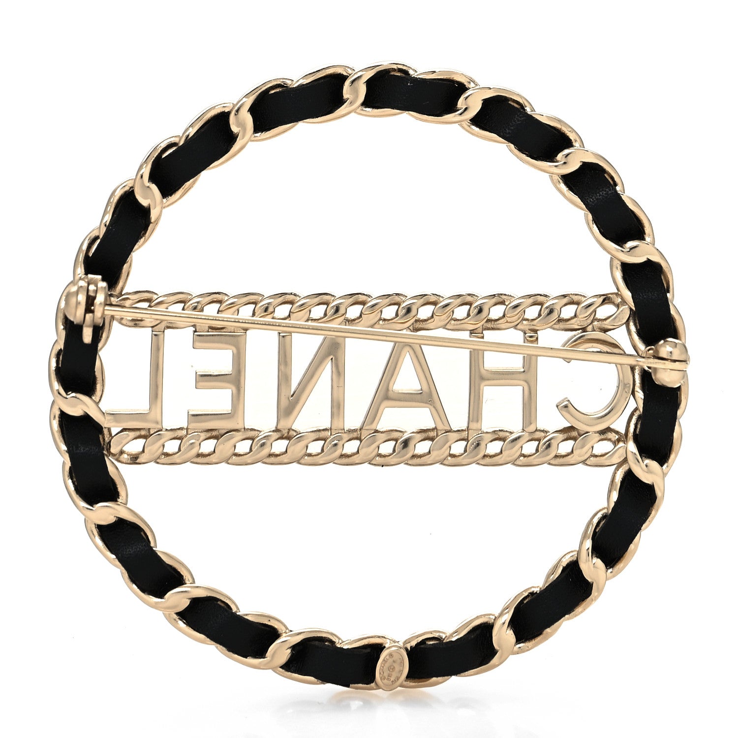 Chanel Lambskin Chain Logo Brooch Black Gold 3 of 4
