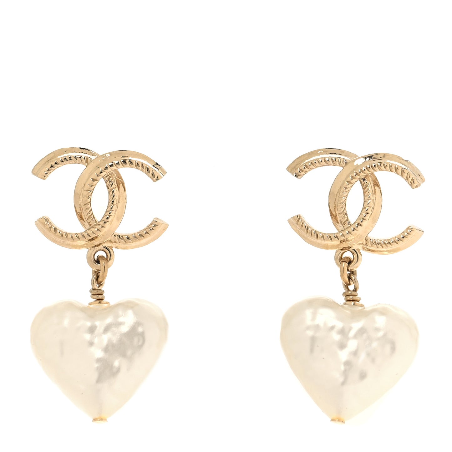 Pearl CC Heart Drop Earrings Gold